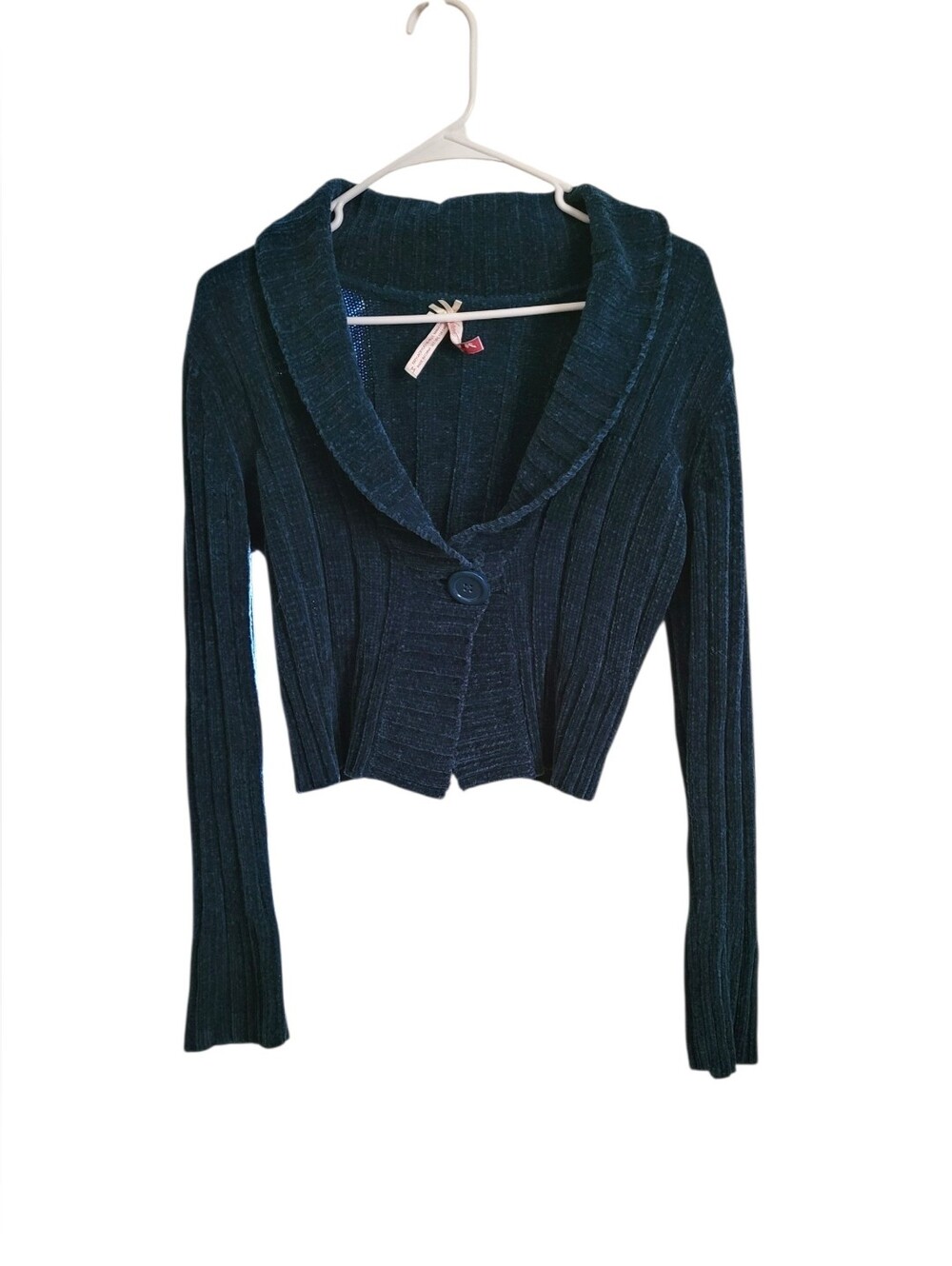 Derek Heart Women's Dark Green Shawl Collar Crop Cardigan Single Button, Sz M